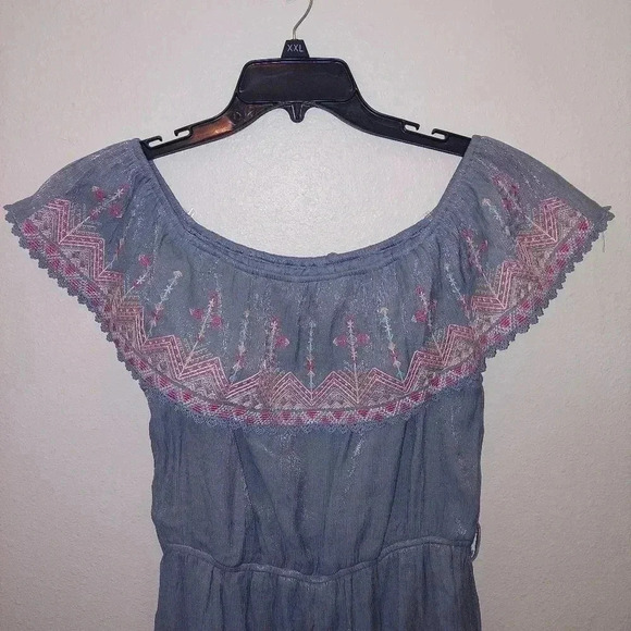 Savanna Jane Romper Medium Blue Shimmer Floral Embroidered - Picture 2 of 8